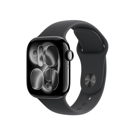 Apple watch series 11 gps, cassa 42 mm in alluminio jet black con cinturino sport nero - s/m