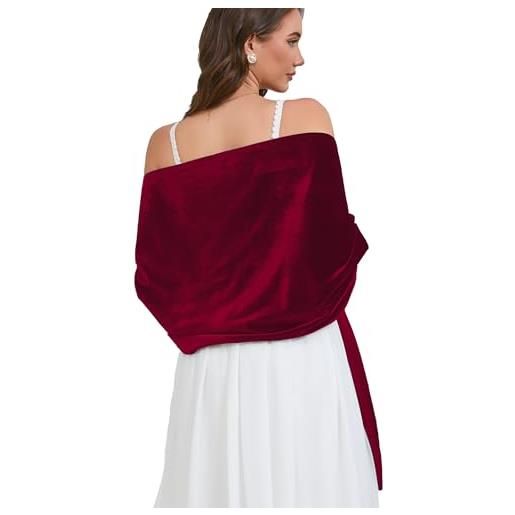 Fttyeiby scialli e involucri in velluto per abiti da sera pashmina involucri per donne accessori da sposa, borgogna, taglia unica
