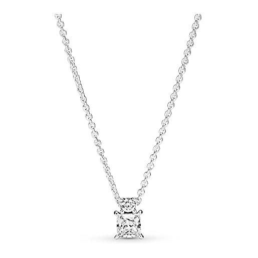 PANDORA timeless collier brillante rotondo e quadrato in argento sterling con zirconi cubici trasparenti, collana