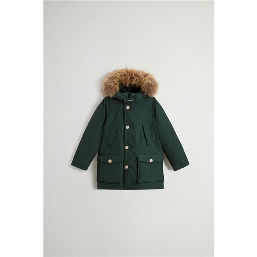Woolrich arctic parka in ramar cloth da bambino con pelliccia removibile verde taglia 4