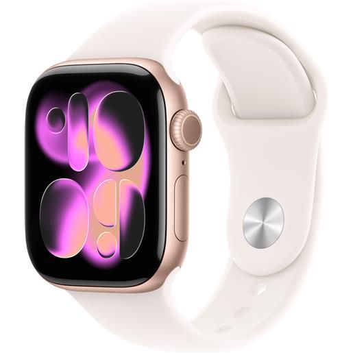 Apple watch series 11 gps, cassa 42 mm in alluminio color oro rosa con cinturino sport fard - s-m