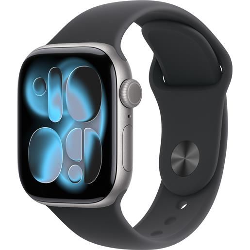 Apple watch series 11 gps, cassa 42 mm in alluminio grigio siderale con cinturino sport nero - s-m