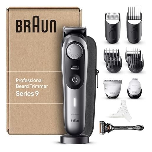 Braun series 9 rasoio elettrico barba con lama barba problade e strumenti professionali, regolabarba uomo 40 lunghezze, base di ricarica e custodia esclusiva, bt9440 grigio