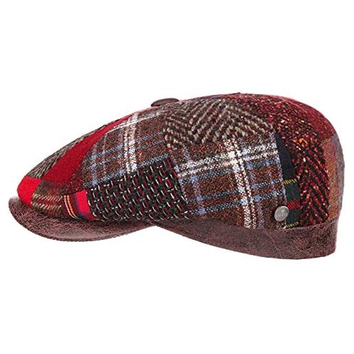 LIERYS coppola carlento patchwork uomo - made in italy cappellino lana cappello piatto da con visiera, fodera, fodera inverno autunno/inverno - 59 cm rosso