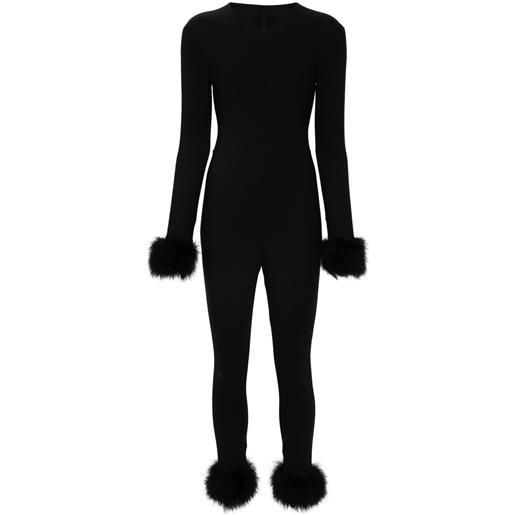 Blumarine tuta intera con bordo di piume - nero