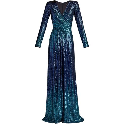 Tadashi Shoji abito evona a maniche lunghe con paillettes - blu