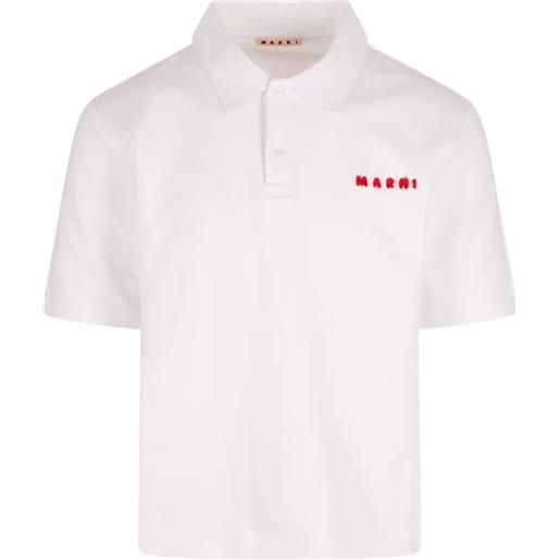 Marni polo con logo ricamato - bianco
