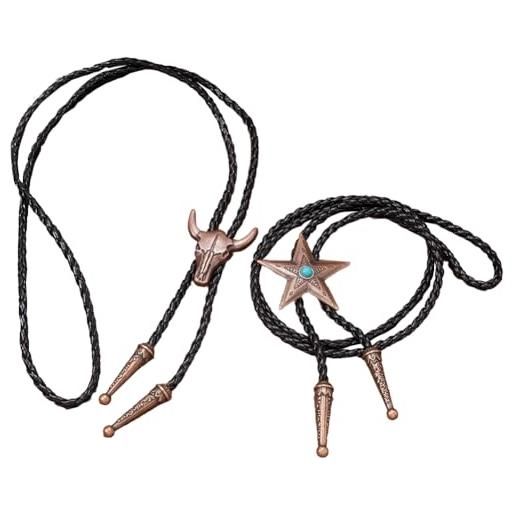 GORGECRAFT 2 stili cravatta bolo regolabile vintage rame rosso cowhead stella bola cravatta ciondolo nero pu pelle western cowboy cravatta collana per uomo donna retro rodeo gioielli accessori costume