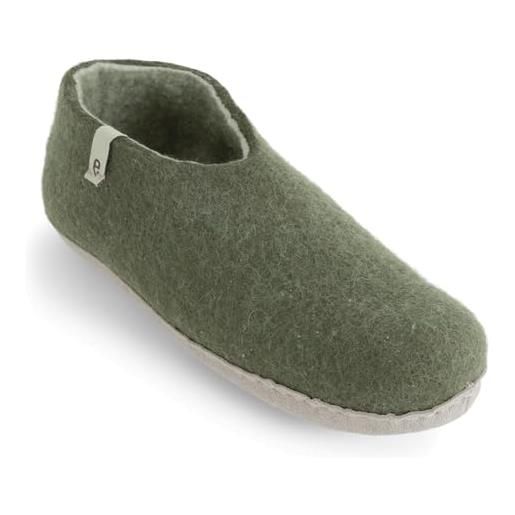 egos pantofole da donna e da uomo, chiuse, calde e comode, in feltro per l'inverno e l'estate, fatte a mano, in lana naturale al 100% , muschio verde, 45 eu