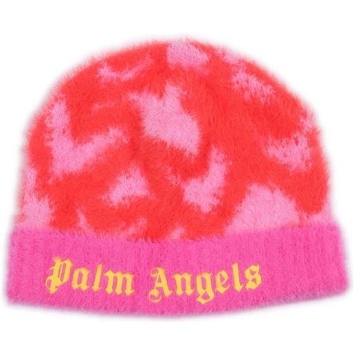 PALM ANGELS KIDS pa spray hearts knit beanie rose pink -