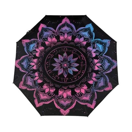 Mexpekil ombrello compatto con mandala etnico floreale da viaggio forte antivento pieghevole automatico protezione uv sole pioggia ombrelli