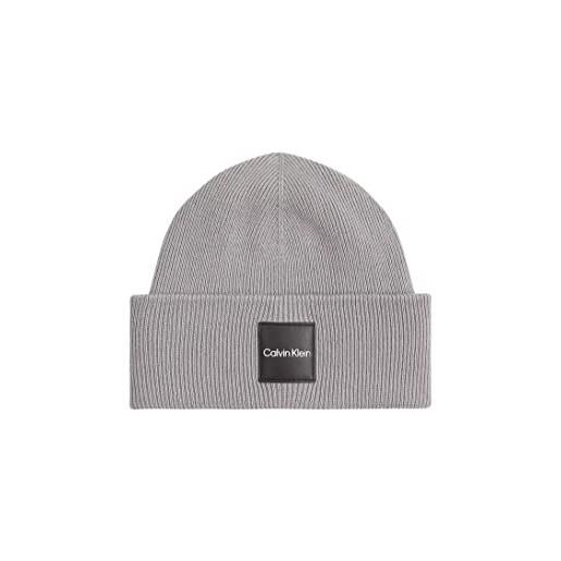 Calvin Klein fine cotton rib beanie k50k509682 cappello in maglia, grigio (grey fog), os uomo