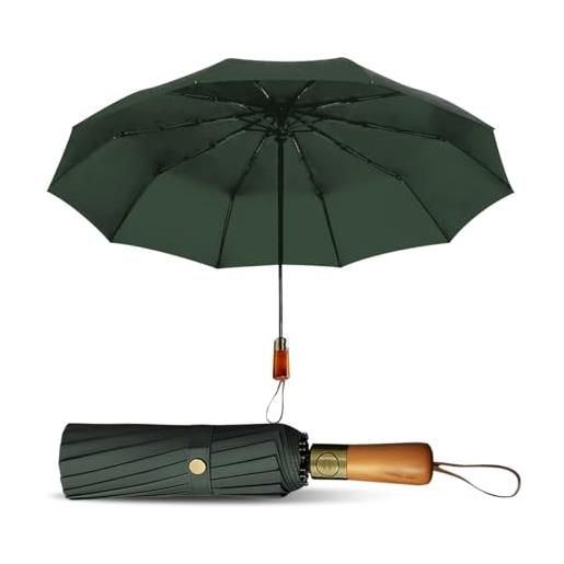 Le Monde du Parapluie - ombrello pieghevole automatico da uomo - ombrello triplo, verde, classic