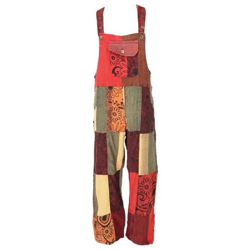 GURU SHOP salopette patchwork in cotone, unisex, con gamba dritta, da donna, in cotone, arancione/rosso, 36