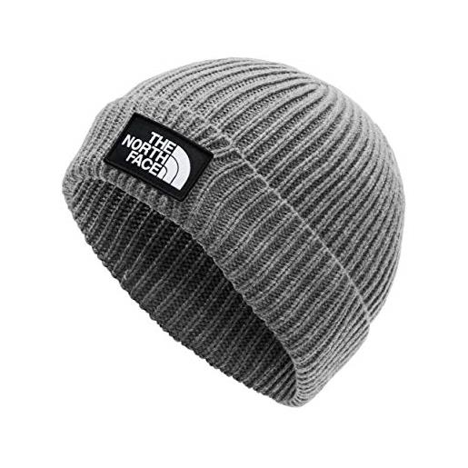 The north face nf0a3fjxdyy tnf logo box cuffed beanie berretto unisex adulto medium grey heather taglia os
