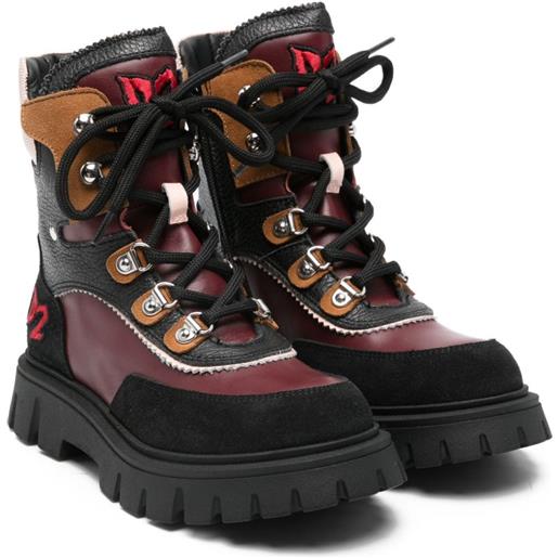 DSQUARED2 KIDS stivali stringati con suola scanalata - rosso
