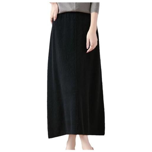 Generic gonne da donna in morbida lana merino cashmere invernale con cucitura a trapezio elastico in vita, nero , xxl