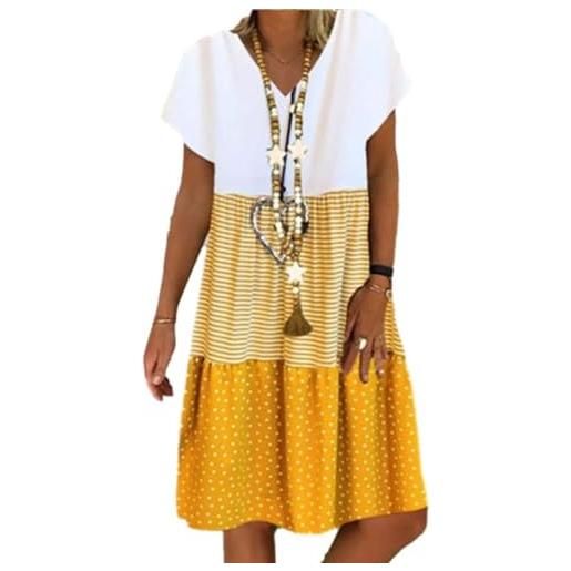 AIYINIY vestito da donna con scollo a v stampato digitale alla moda abito estivo taglie forti abito estivo manica corta casual abito lungo chic prendisole sciolto abito misto cotone senza accessori, 