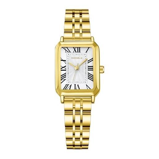 CIVO orologio donna acciaio oro: orologi da polso analogico numeri romani - piccolo impermeabile rettangolare vintage - regalo classico per donna