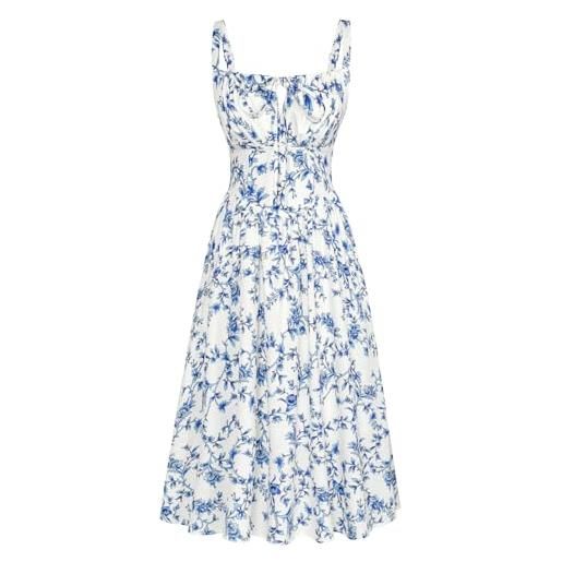 SCARLET DARKNESS abito midi rinascimentale da donna estivo con allacciatura vestito prendisole smock fiori verdi xl