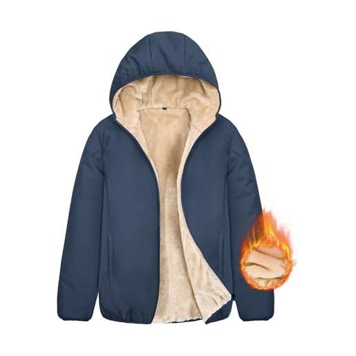 CMTOP felpa donna con cappuccio foderati cappotto invernale in pile termica felpa con zip corta hoodie giacca casual outwear felpa con 2 tasche per autunno invernali(marina, s)