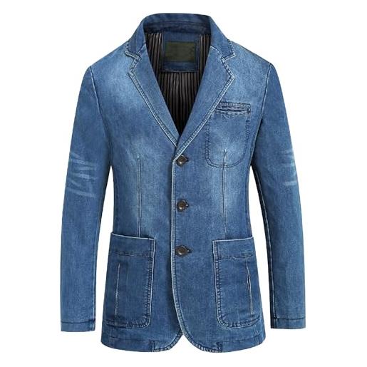 Generic giacca da uomo casual con 3 bottoni, in denim, con risvolto sottile, in denim, giacca da lavoro, giacca sportiva, bule chiaro, xxl