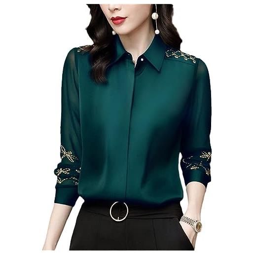 Bciopll camicette in chiffon da donna camicie camicie da donna con ricamo a maniche lunghe, colletto rovesciato, decorazioni in pizzo gn xxl