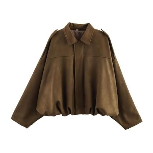 Generico giacca camoscio donna primavera autunno oversized suede giacca bomber