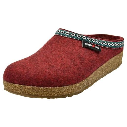 HAFLINGER pantofole unisex adulto grizzly franzl 711001, numero: 40 eu, colore: rosso