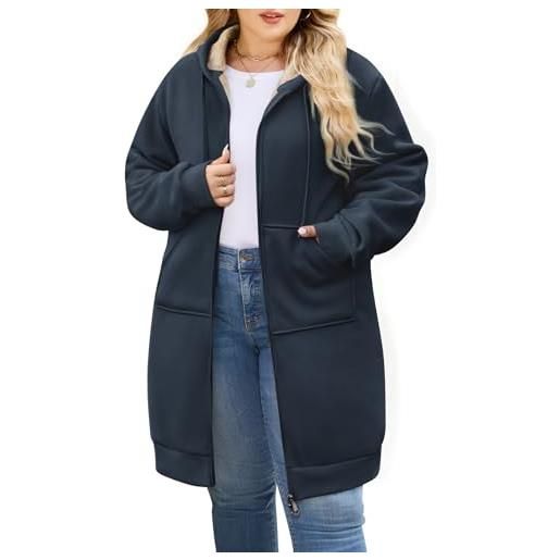 CMTOP lunga felpa donna con zip casual oversize giacca con cappuccio taglie forti cardigan in pile autunno invernali cappotto con tasche elegante chic cotone hoodie(grigio scuro, xl)