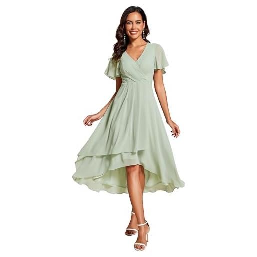 Ever-Pretty abito da ospite scollo a v maniche a volant gonna a trapezio abiti cerimonia donna eleganti menta verde 38