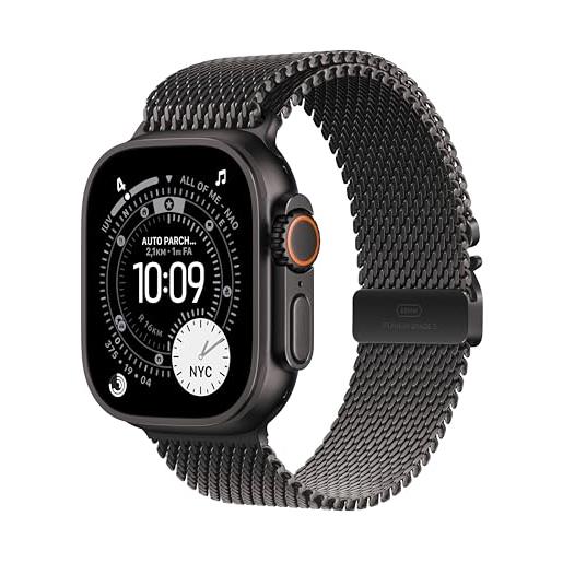 Apple watch ultra 3 gps + cellular, cassa 49 mm in titanio nero con loop in maglia milanese in titanio nero - medium