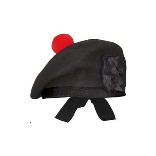 House of Scottish berretto balmoral delle highland scozzesi | berretto balmoral in lana nera | cappello militare | cappello da kilt piper balmoral | berretto francese, nero , 60