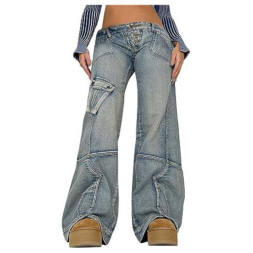 Generic pantaloni larghi a vita bassa con jeans a vita bassa e jeans a vita bassa pantaloni donna estivi lunghi pantaloni da yoga (blue, m)