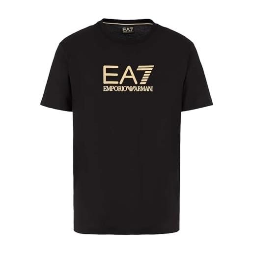 EA7 emporio armani t-shirt nera con logo grafico oro, nero, xx-large
