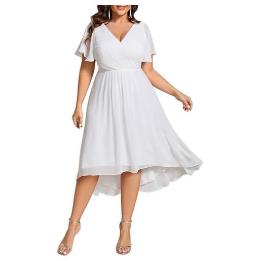 Ever-Pretty abito damigella donna maniche fluide chiffon collo a v high low vestito donna cerimonia bianco 58