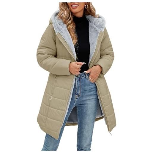 Yuson Girl giubbotto donna invernale parka caldo giacca con cappuccio imbottito cappotto ispessito giacche media lugghezza giacche antivento impermeabile giaccone con zip tasche(beige, l)