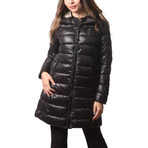 Blauer giubbotto lungo da donna adelaide trapuntato a righe nero interno beige