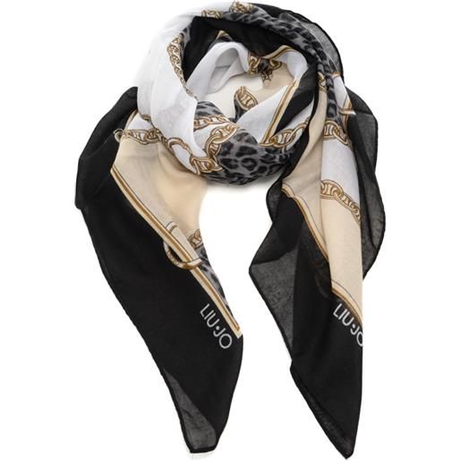 Liu Jo sciarpa foulard da donna con stampa a fantasia con catene e animalier nera