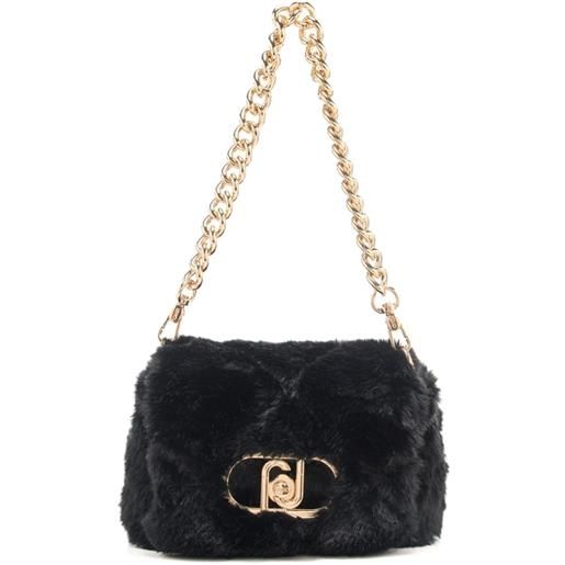 Liu Jo borsa a spalla da donna in ecopelliccia con logo monogram in metallo dorato sul davanti nera