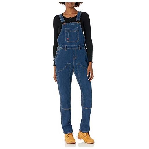 Dickies denim double front bib overalls tuta, lavaggio scuro, l donna