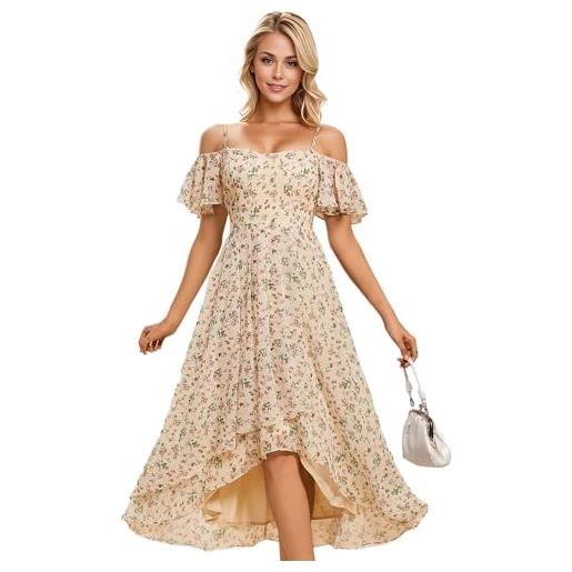 Ever-Pretty abito estivo da donna senza schienale con spalle scoperte al ginocchio midi vita impero chiffon casual guest chic stampa albicocca 40
