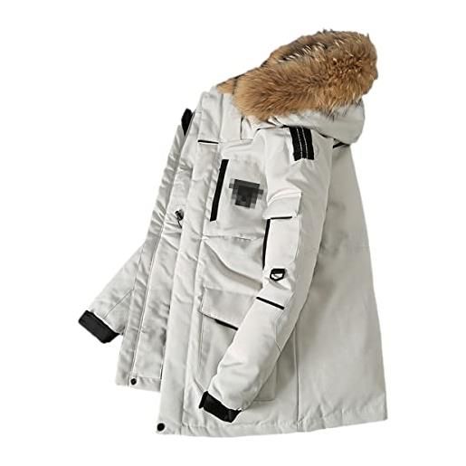 Roquorl inverno caldo uomo parka cappotto di pelliccia spessa collare con cappuccio giacca casual a maniche lunghe cerniera, cc034 bianco, xxxl