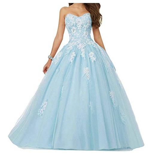 Zorayi abito da sera lungo in tulle formale abito da ballo in pizzo abito da sposa, azzurro, 40
