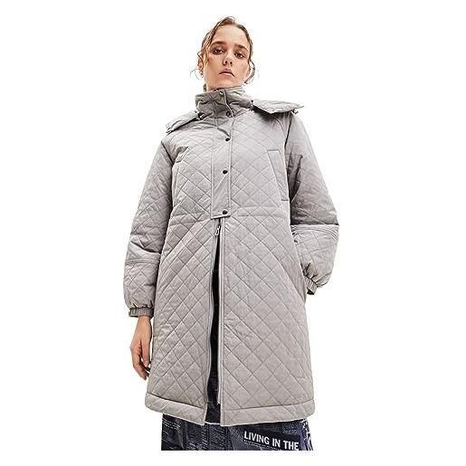 Desigual denmark woman woven padded long overcoat, nero, xxl donna