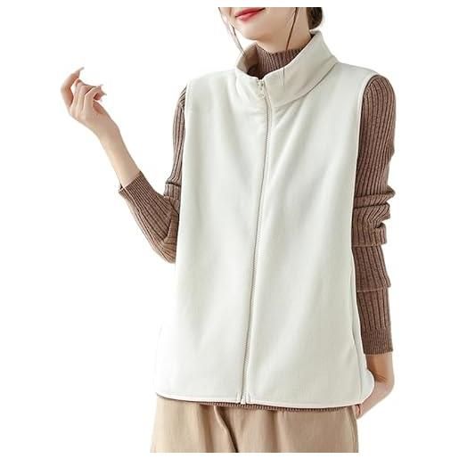 YONGHONGKEJI gilet donna gilet in pile polare da donna, gilet in pile da donna, leggero, senza maniche, con collo alto, con cerniera, morbido, senza maniche, vestibilità classica, smanicato, bianco