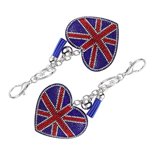 Operitacx 2pezzi portachiavi forma di cuore bandiera britannica portachiavi decorativo union jack ciondolo per auto