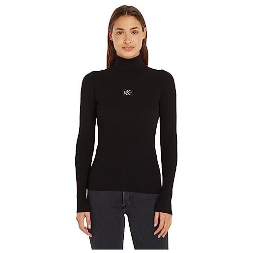 Calvin Klein jeans pullover donna badge collo alto, nero (ck black), m