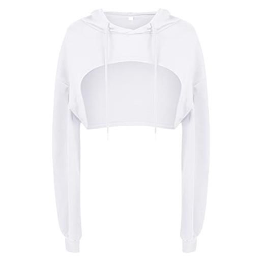 BEJONS donne manica lunga super cropped top felpe con cappuccio estetico punk hip hop danza sexy rave festival vestiti, bianco, x-small-small