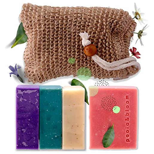 Poola & Bloom set di saponi naturali vegan esfolianti per uomini con oli essenziali - carbone attivo fango del mar morto argilla verde fango minerale - tutti i tipi di pelle